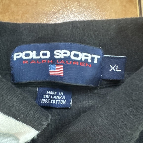 Vintage Polo Ralph Lauren Black White Tipped Long Sleeve Rugby Shirt Flag Sz XL - Picture 5 of 9